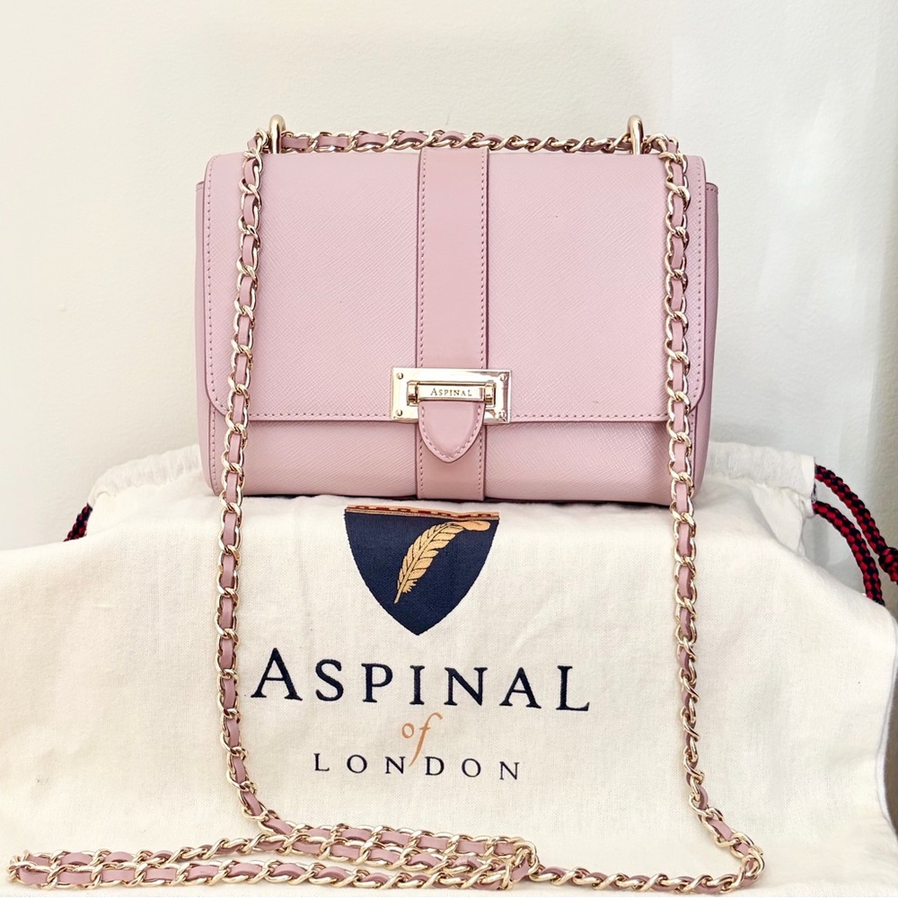 Aspinal of London Pink Lottie Safiano Top Grain Leather Shoulder Bag Gold Chain